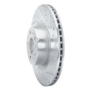 Tesla Model Y Brake Rotor (1) - Front Right - R1 Concepts - Drilled & Slotted - Silver - `20-`25